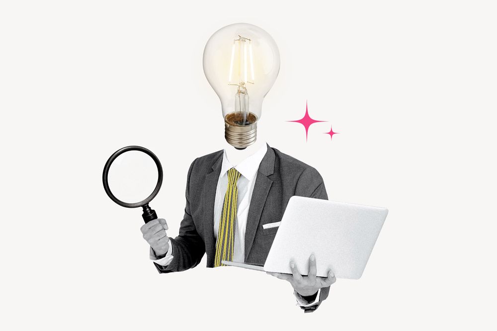 Bulb head businessman, creative business ideas remix, editable design