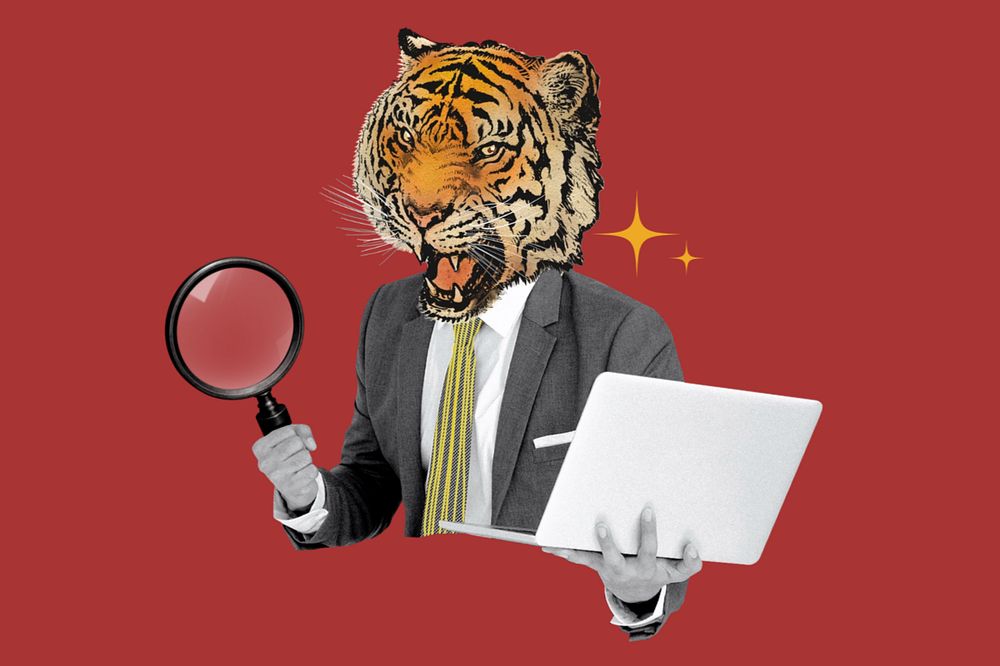 Tiger head businessman, business management remix, editable design