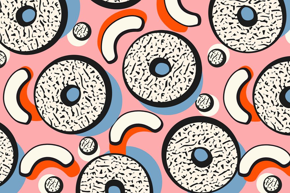 Donut memphis pattern background, pink abstract, editable design