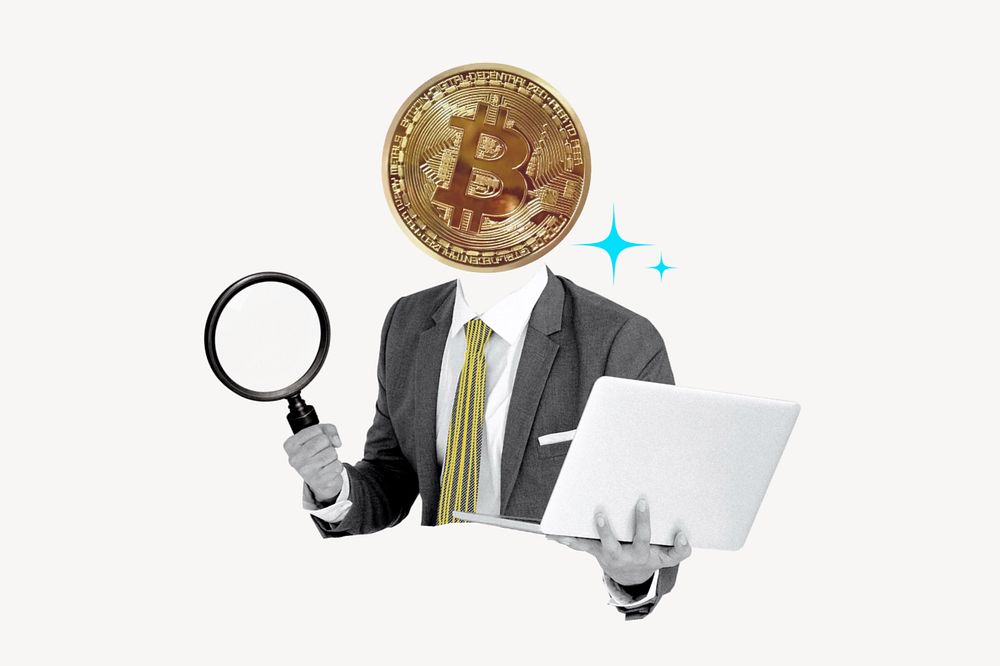 Bitcoin head businessman, investor remix, editable design