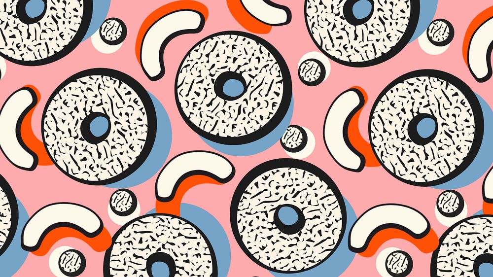 Donut memphis pattern desktop wallpaper, pink abstract background, editable design