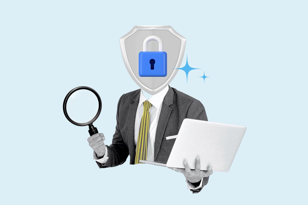 Business privacy security, padlock head business man, editable design