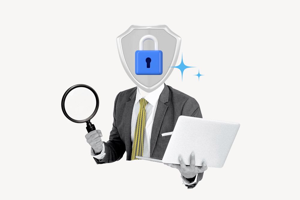 Business privacy security, padlock head business man, editable design