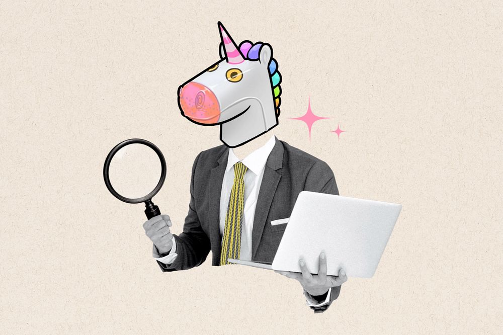 Unicorn head businessman, startup business concept, editable design