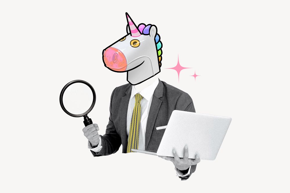 Unicorn head businessman, startup business concept, editable design