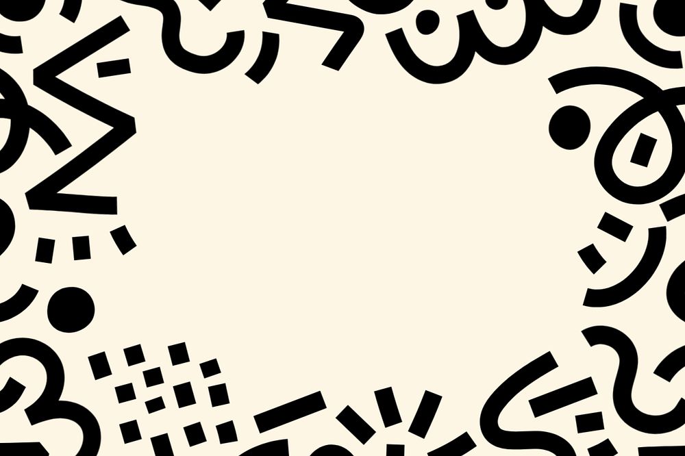 Beige  abstract memphis background, doodle art patterned frame, editable design