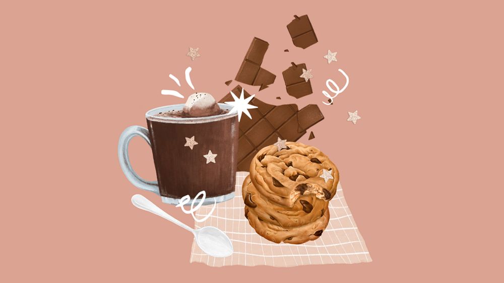 Chocolate chip cookies HD wallpaper, dessert illustration, editable design