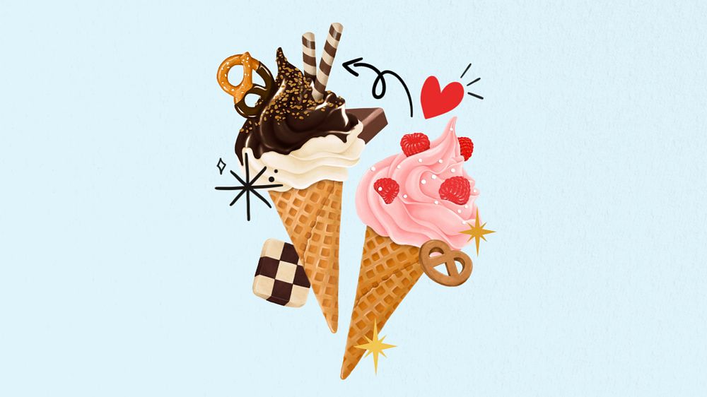 Cute ice-cream cone HD wallpaper, dessert illustration, editable design