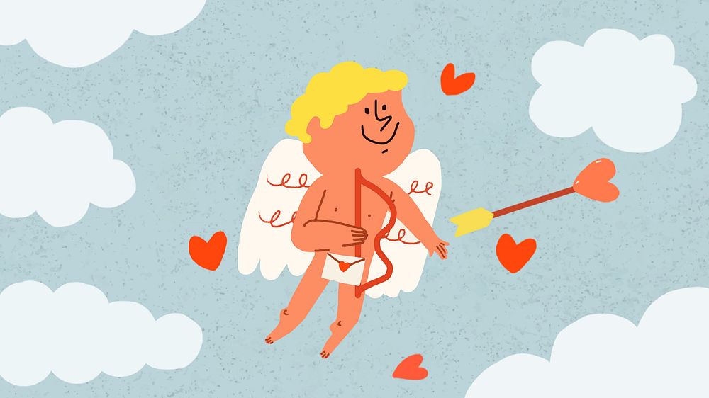 Cute cupid doodle desktop wallpaper, editable design