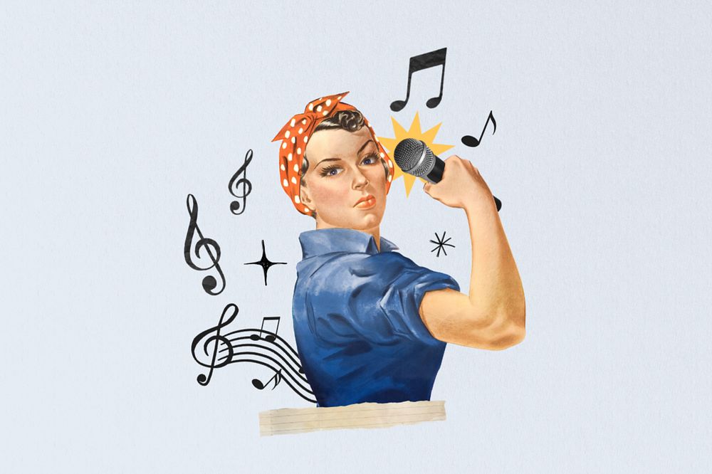 Woman holding microphone, editable singer, entertainment. Remixed by rawpixel.