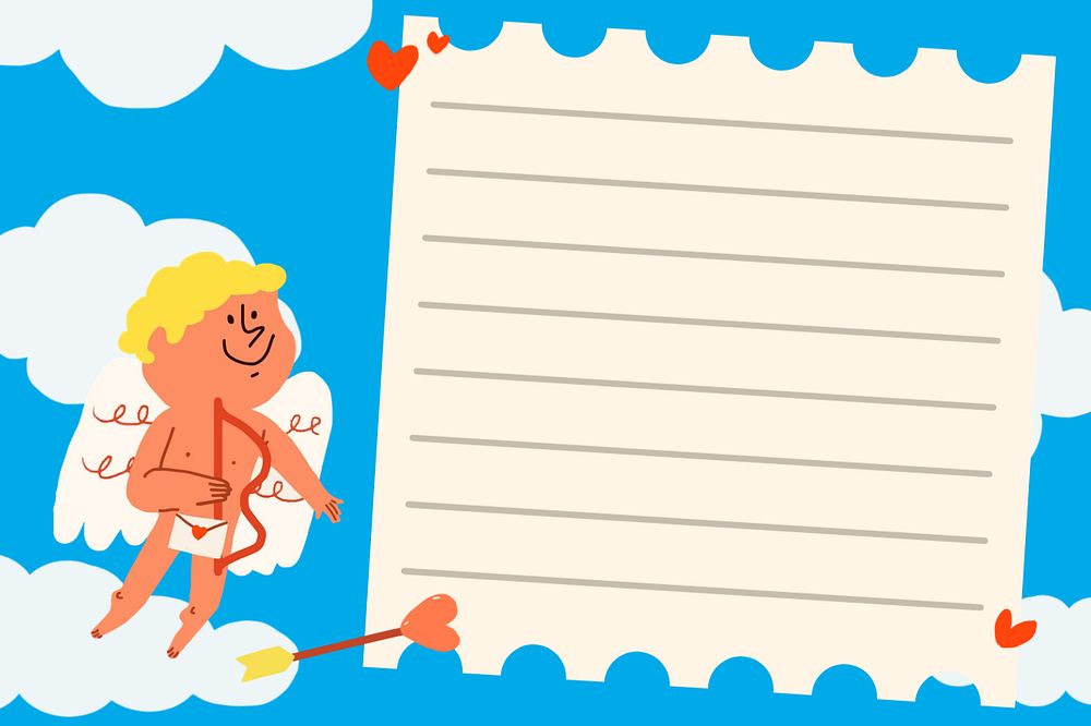 Cupid & paper note doodle background, editable design