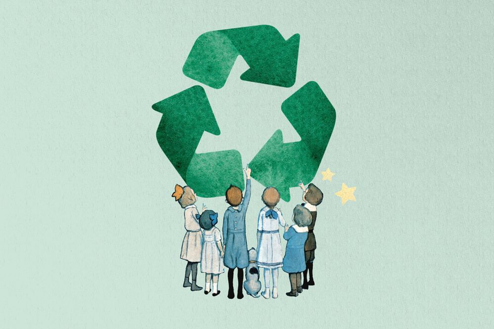 Children learning about recycling, environment editable collage art. Remixed by rawpixel.