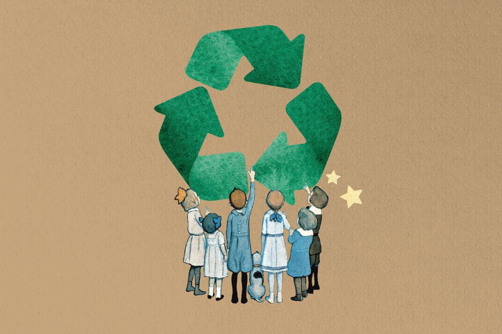 Children learning about recycling, environment editable collage art. Remixed by rawpixel.