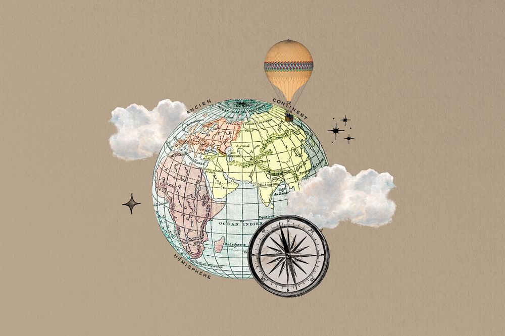 Aesthetic globe and compass, editable travel collage. Remixed by rawpixel.