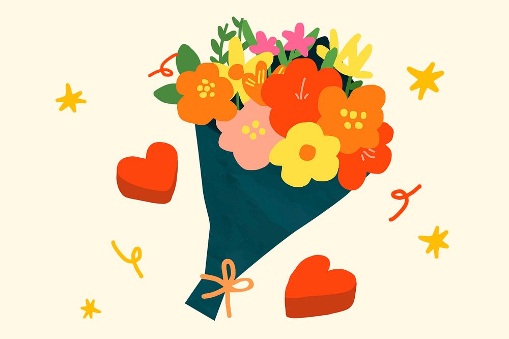 Valentine's flower bouquet doodle illustration, editable design