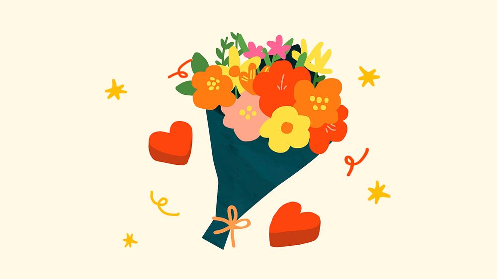 Valentine's flower bouquet doodle desktop wallpaper, editable design