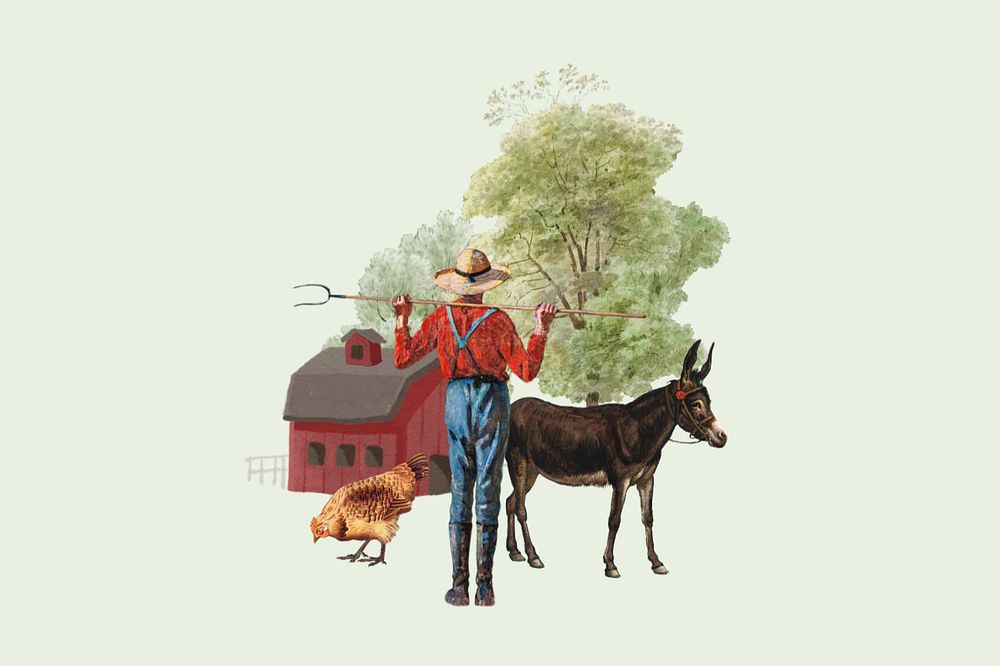 Farmer's lifestyle, agriculture editable collage art. Remixed by rawpixel.