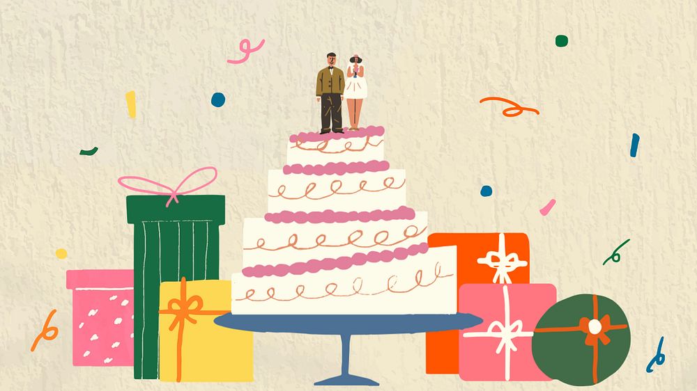 Wedding cake doodle desktop wallpaper, editable design