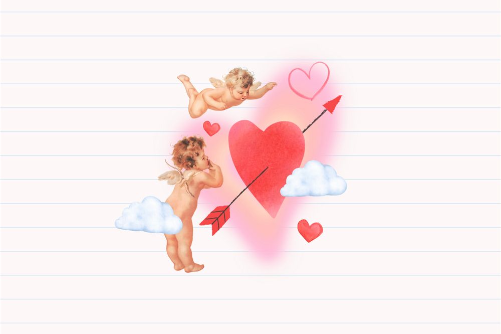 Valentine's Day cupid, arrow through heart editable collage art. Remixed by rawpixel.