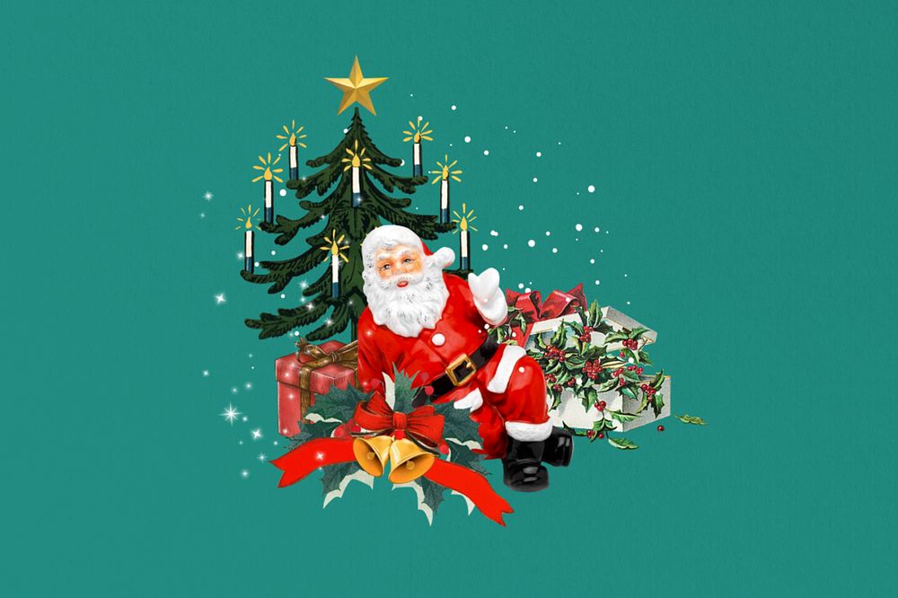 Santa Christmas tree editable collage art. Remixed by rawpixel.