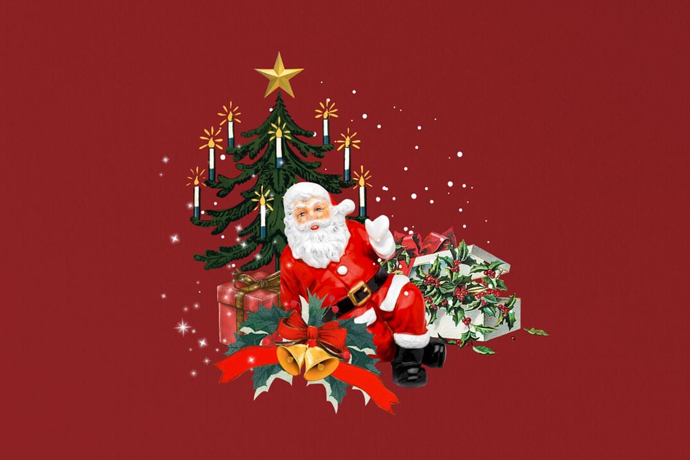 Santa Christmas tree editable collage art. Remixed by rawpixel.