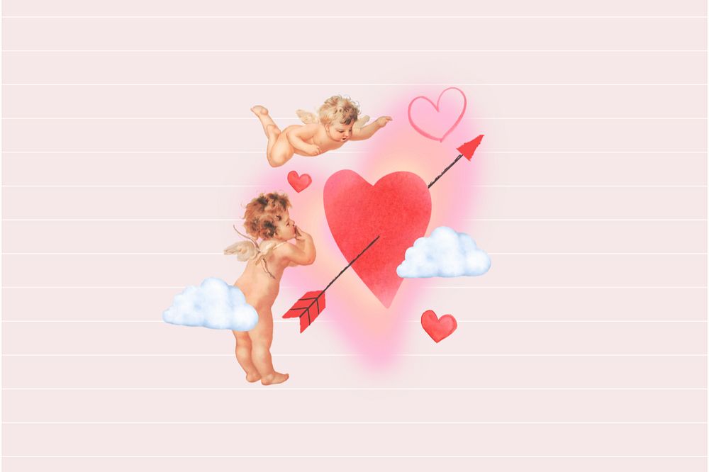 Valentine's Day cupid, arrow through heart editable collage art. Remixed by rawpixel.