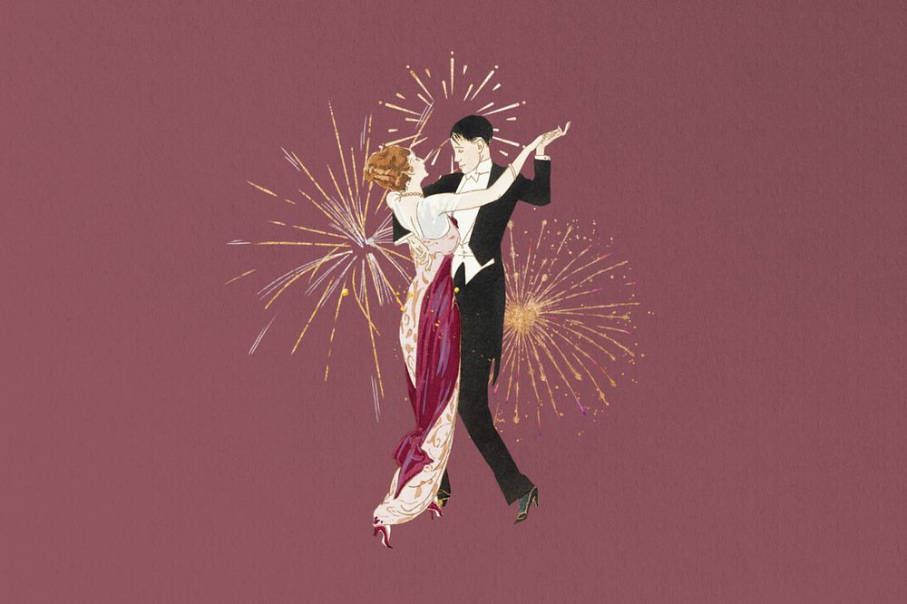 Vintage dancing couple, editable celebration collage. Remixed by rawpixel.