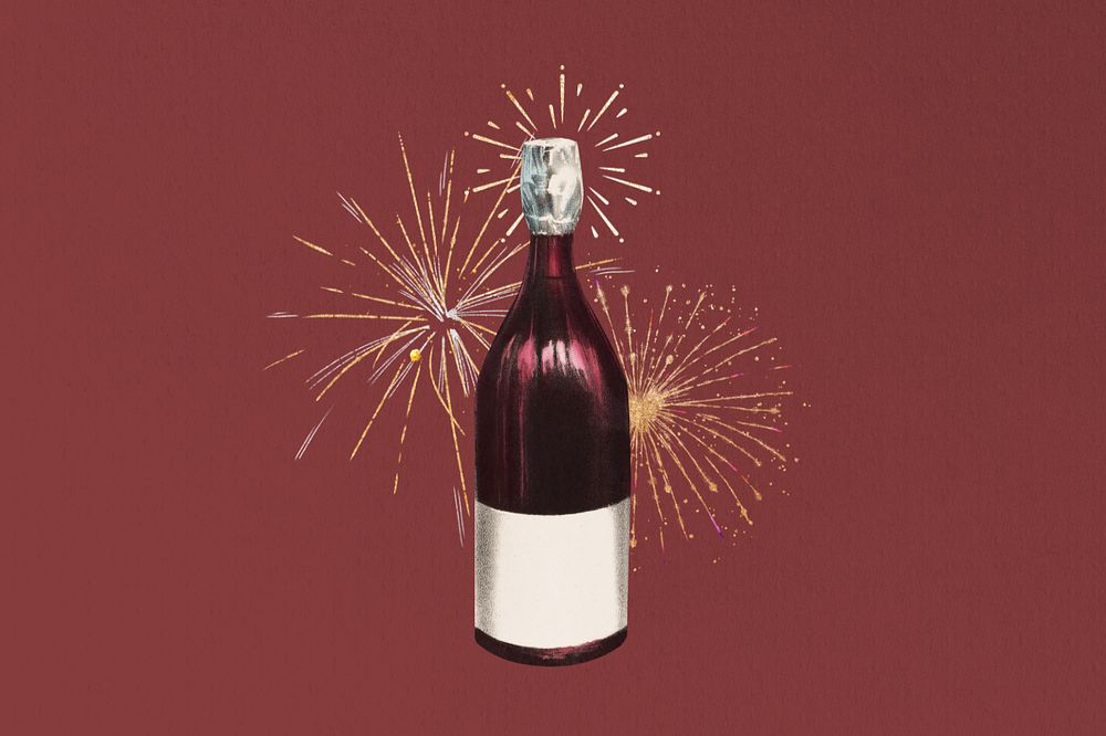 Wine bottle fireworks, editable celebration collage. Remixed by rawpixel.