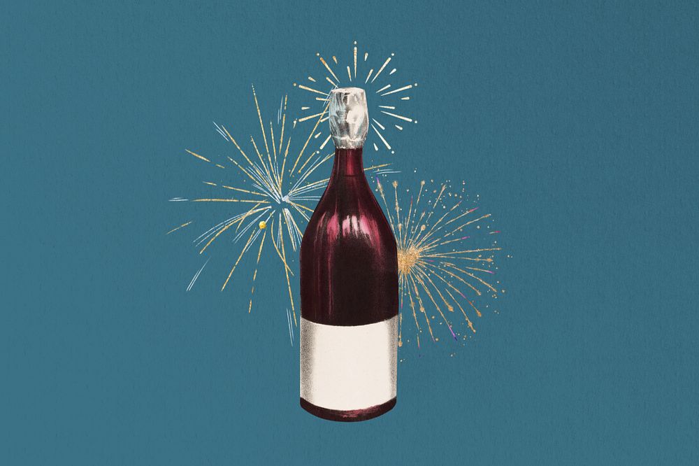 Wine bottle fireworks, editable celebration collage. Remixed by rawpixel.