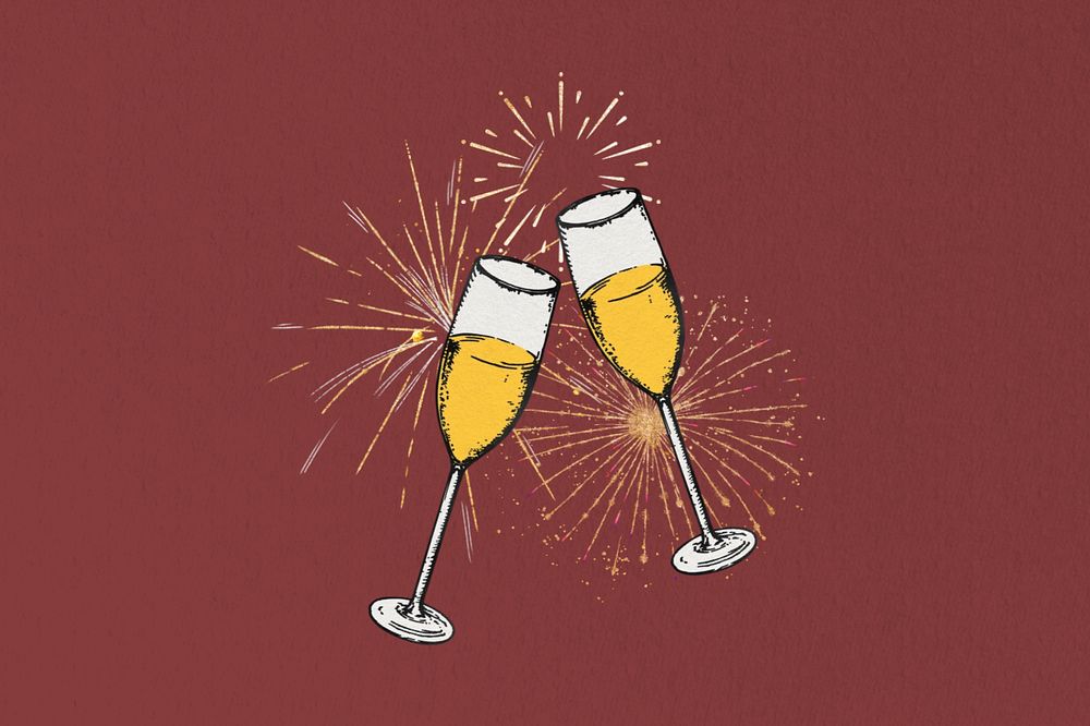 Clinking champagne glasses fireworks, editable celebration collage. Remixed by rawpixel.