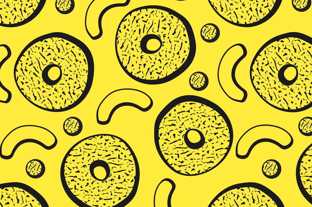 Donut memphis pattern background, yellow abstract, editable design