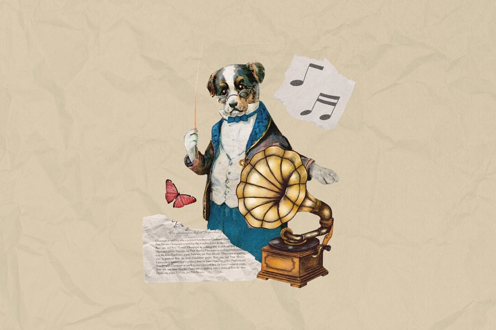 Dog music conductor, editable entertainment collage. Remixed by rawpixel.