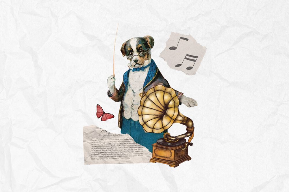 Dog music conductor, editable entertainment collage. Remixed by rawpixel.