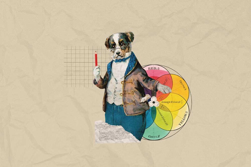 Science education, dog teacher editable collage. Remixed by rawpixel.