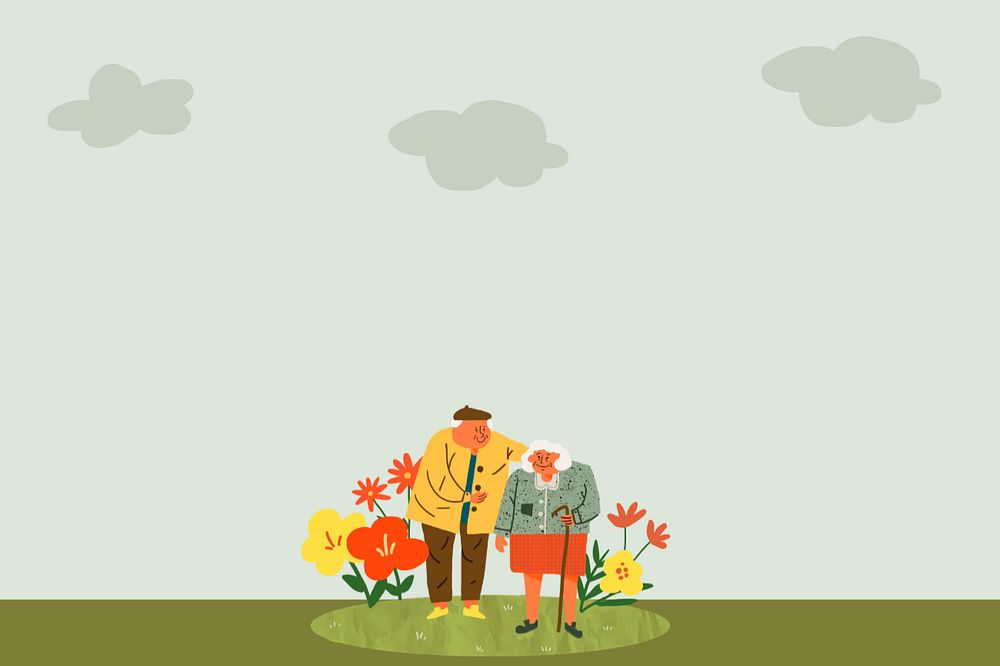 Cute old couple border background, editable design