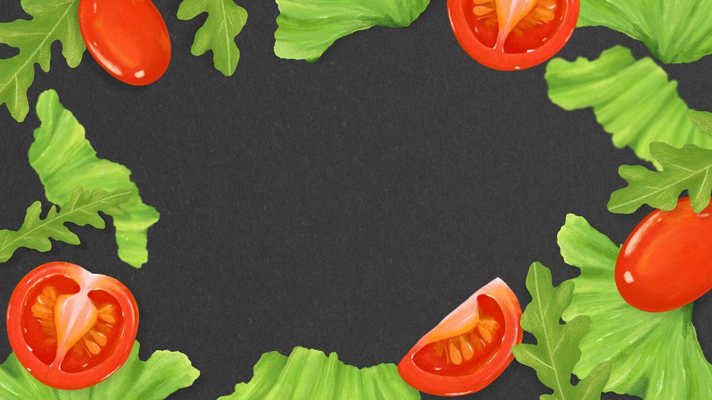 Salad vegetables frame desktop wallpaper, black textured background, editable design