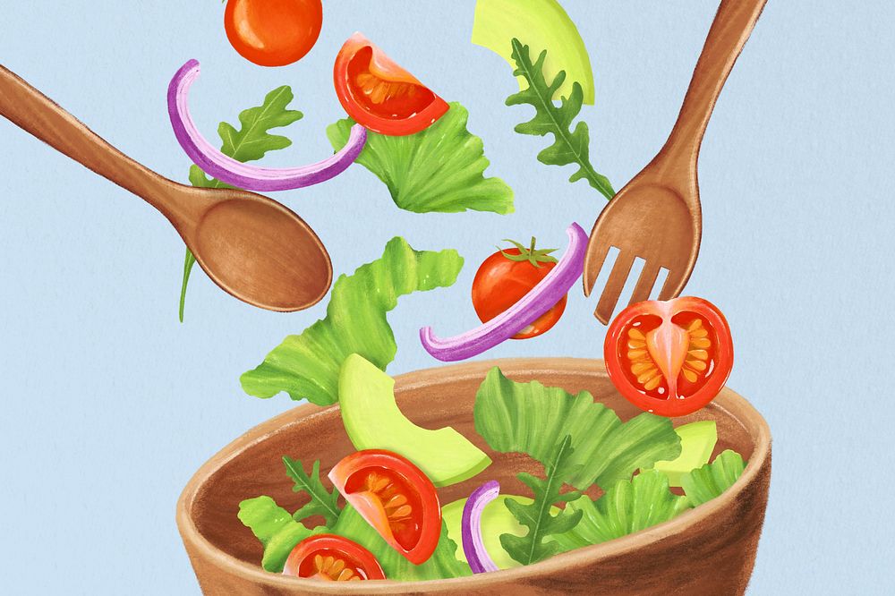 Healthy salad bowl, food illustration, editable design