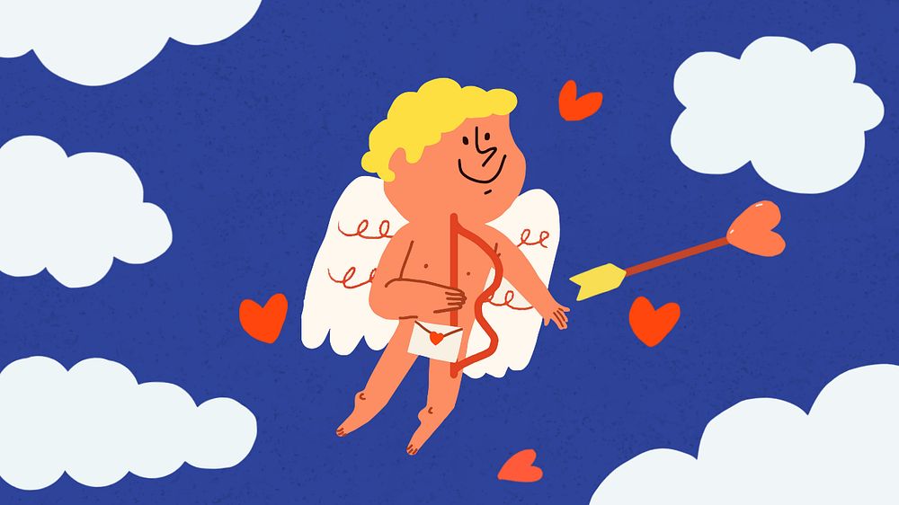 Cute cupid doodle computer wallpaper, editable design