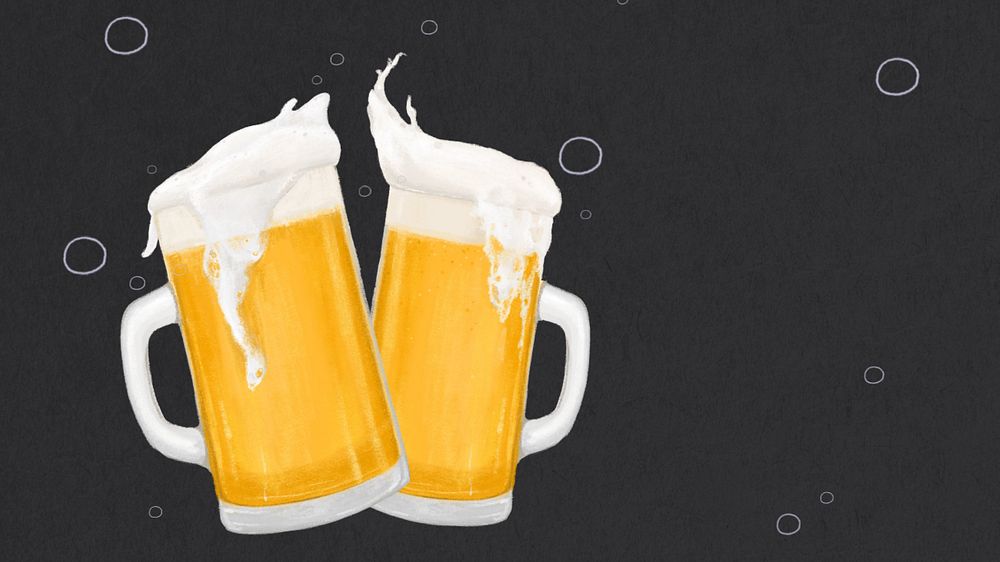 Frizzy beer glasses desktop wallpaper, alcoholic beverage illustration, editable design