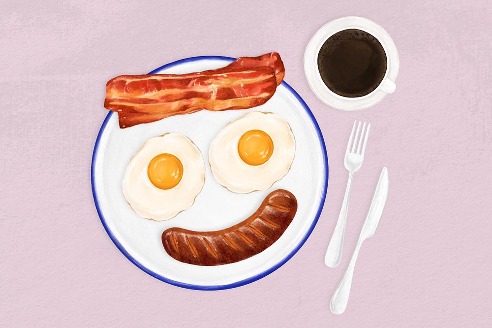 Smiling breakfast dish, food illustration, editable design