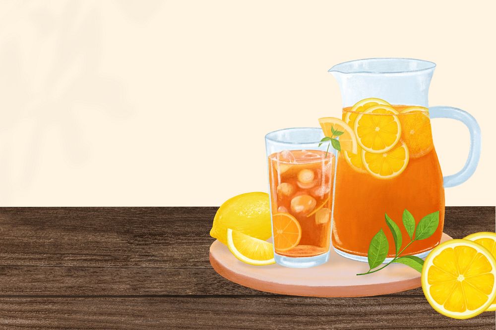 Iced lemon tea background, drinks illustration, editable design