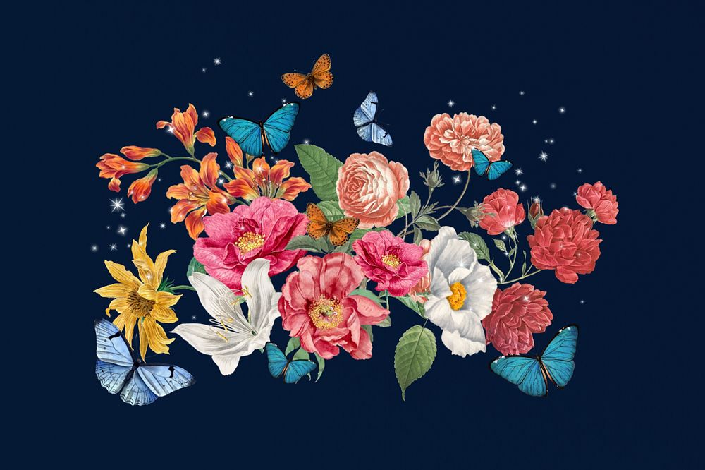 Spring flowers and butterfly, editable aesthetic remix