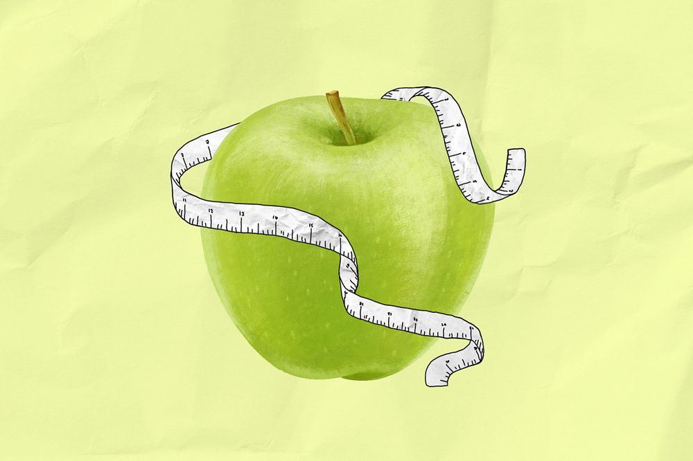 Apple tape measure, diet fruit illustration, editable design