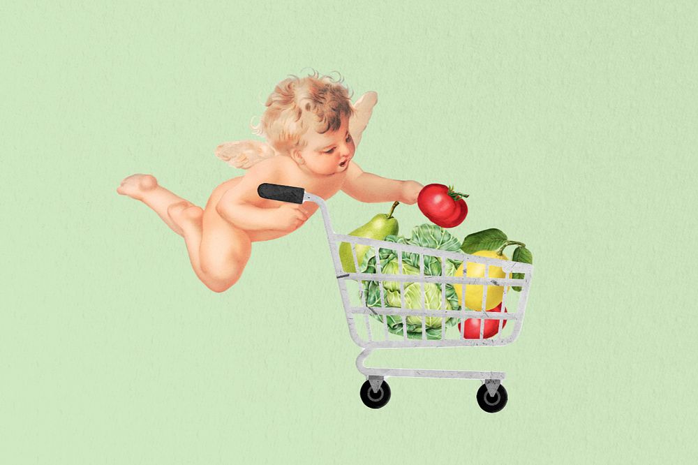 Cupid grocery shopping, wellness editable design. Remixed by rawpixel.