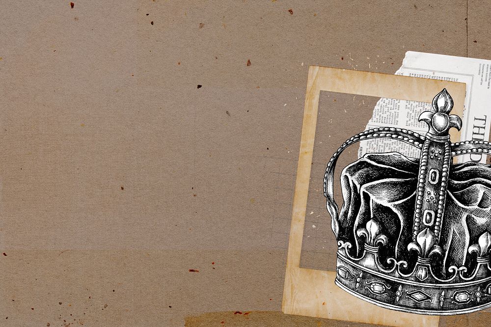 Vintage crown background, paper collage art, editable design