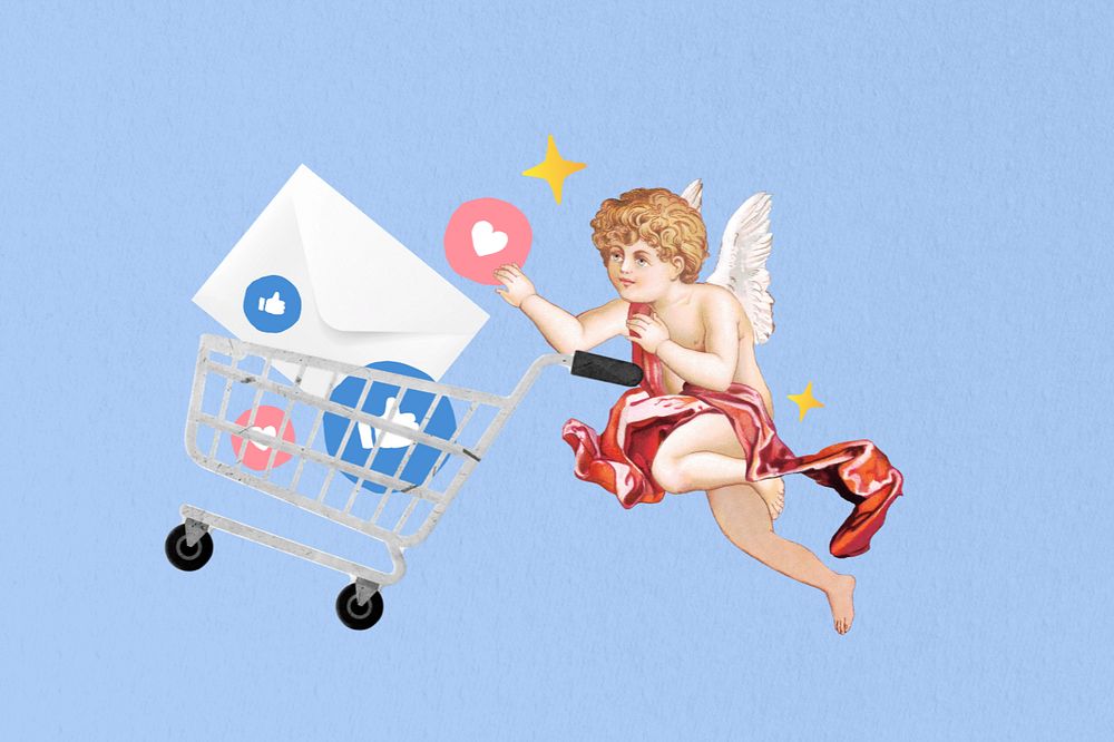 Social media reactions, editable vintage cupid. Remixed by rawpixel.