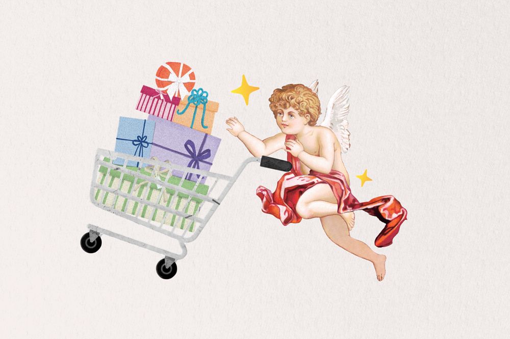 Cupid shopping for gifts, celebration editable graphic. Remixed by rawpixel.