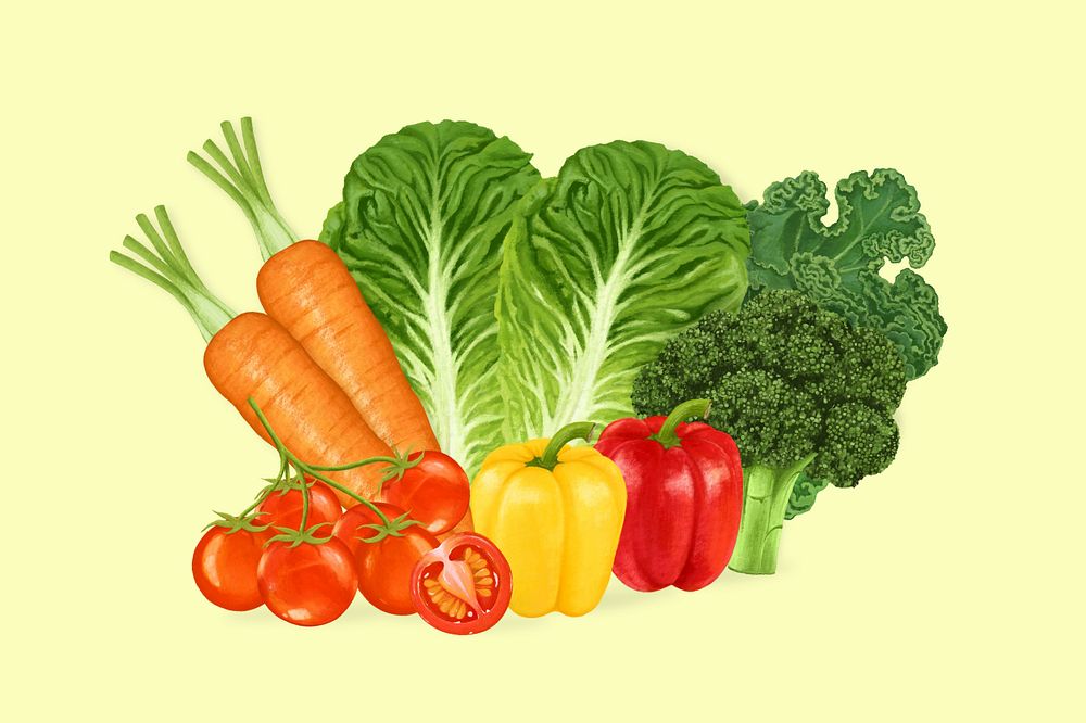 Variety of vegetables, healthy ingredient illustration, editable design