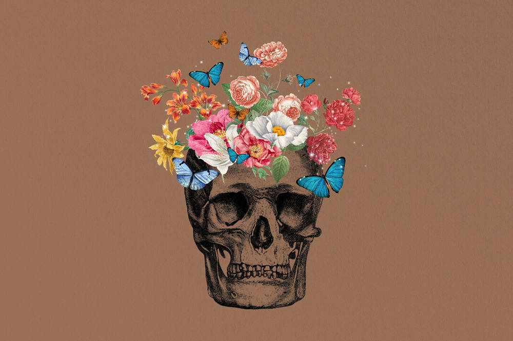 Flower human skull, editable mental health collage. Remixed by rawpixel.