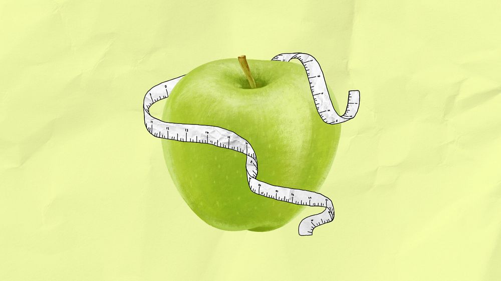 Apple tape measure desktop wallpaper, weight loss background, editable design